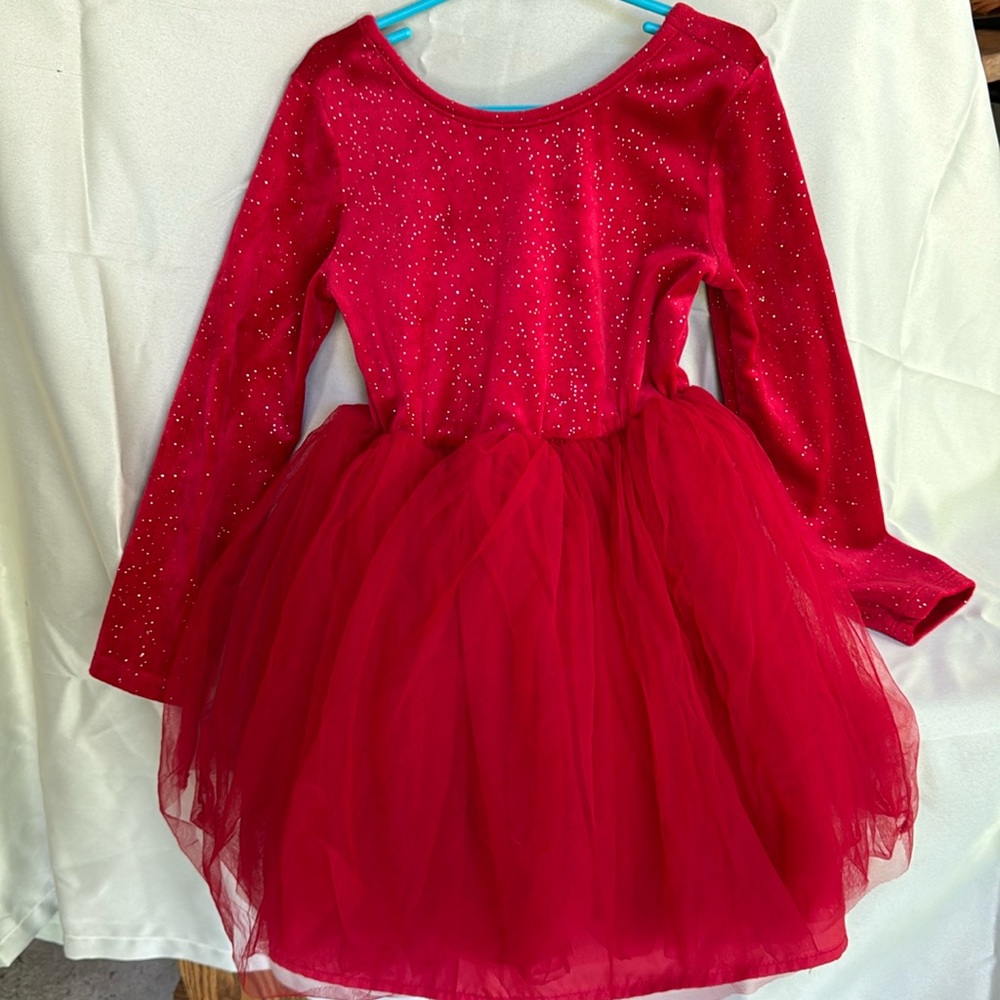 Cat & Jack Girls Long Sleeve Shimmer Velour Tulle Dress Cat And Jack -Red small